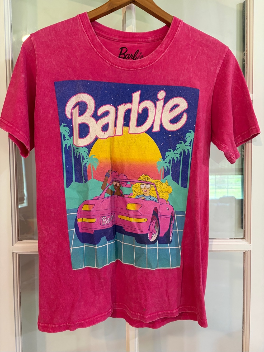 Barbie | Hot Pink Barbie Dream Car Acid Wash Short Sleeve Shirt Barbiecore Small